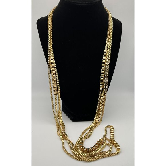 Vintage Gold Tone Chain Necklace Links Multi Strand 34" Long - Picture 4 of 9